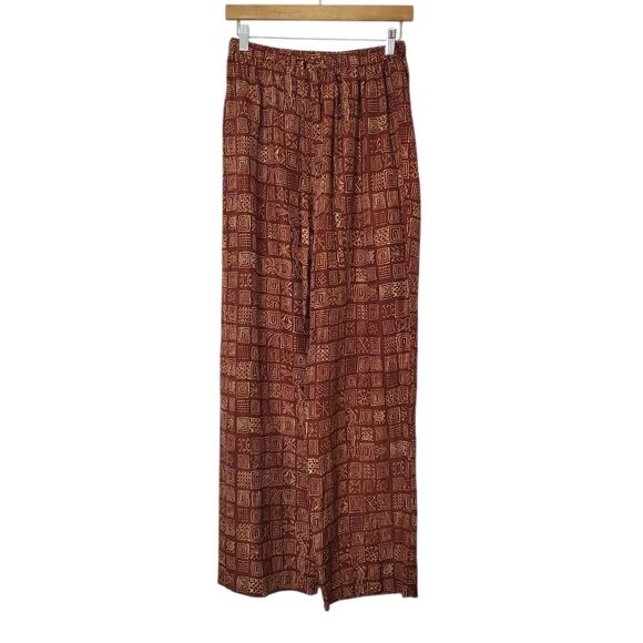 Vtg 1010 Design Silk Tunic Top Vest Pants Set Sz L Batik Print Lagenlook Brown - Picture 6 of 14
